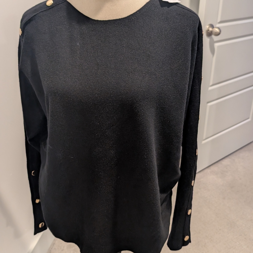 Elegant Black Women's Sweater with Button Accents